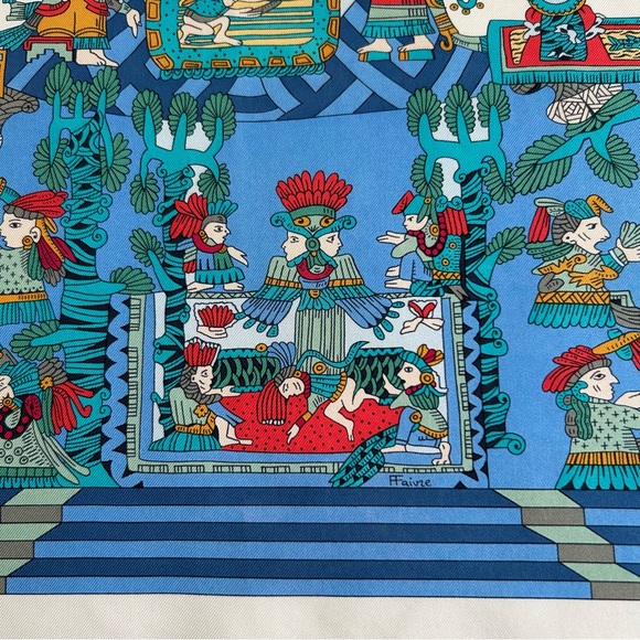 •Hermes Paris Astres et Soleils Silk Handrolled Scarf 34”x34” Made in France - Picture 10 of 16